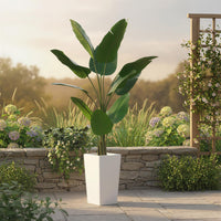 Bananier artificiel Garvee de 1,5 m avec pot blanc, idéal pour l'intérieur et le bureau. Entretien facile, décoration moderne.