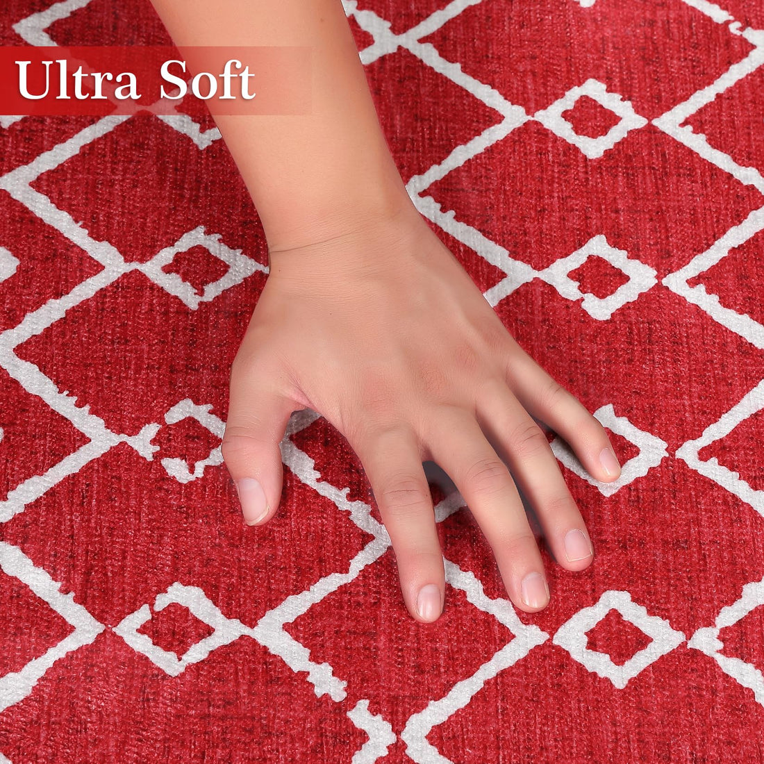 Tapis rouge moderne Garvee à motif flocons de neige, 100 % chenille de polyester, antidérapant en TPR, 80 x 150 cm, salon et entrée