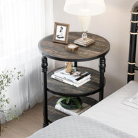 Garvee table d'appoint ronde à 3 étagères, structure en acier, chêne foncé, idéale pour le salon et la chambre, 46 × 46 × 60 cm, résistante et anti-rayures