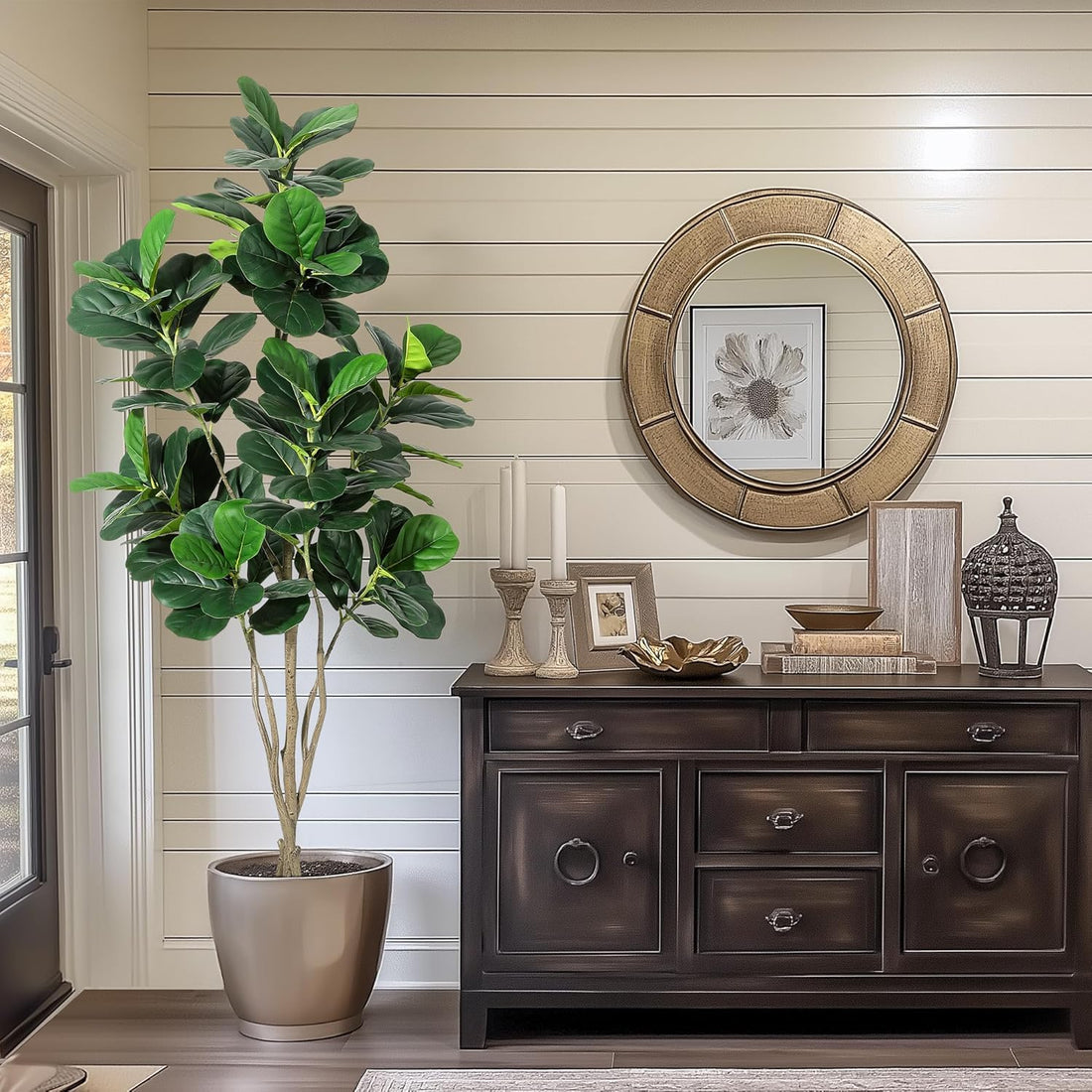 Garvee Figuier artificiel 183 cm avec pot blanc, branches ajustables et feuilles réalistes, arbre décoratif stable pour maison et bureau