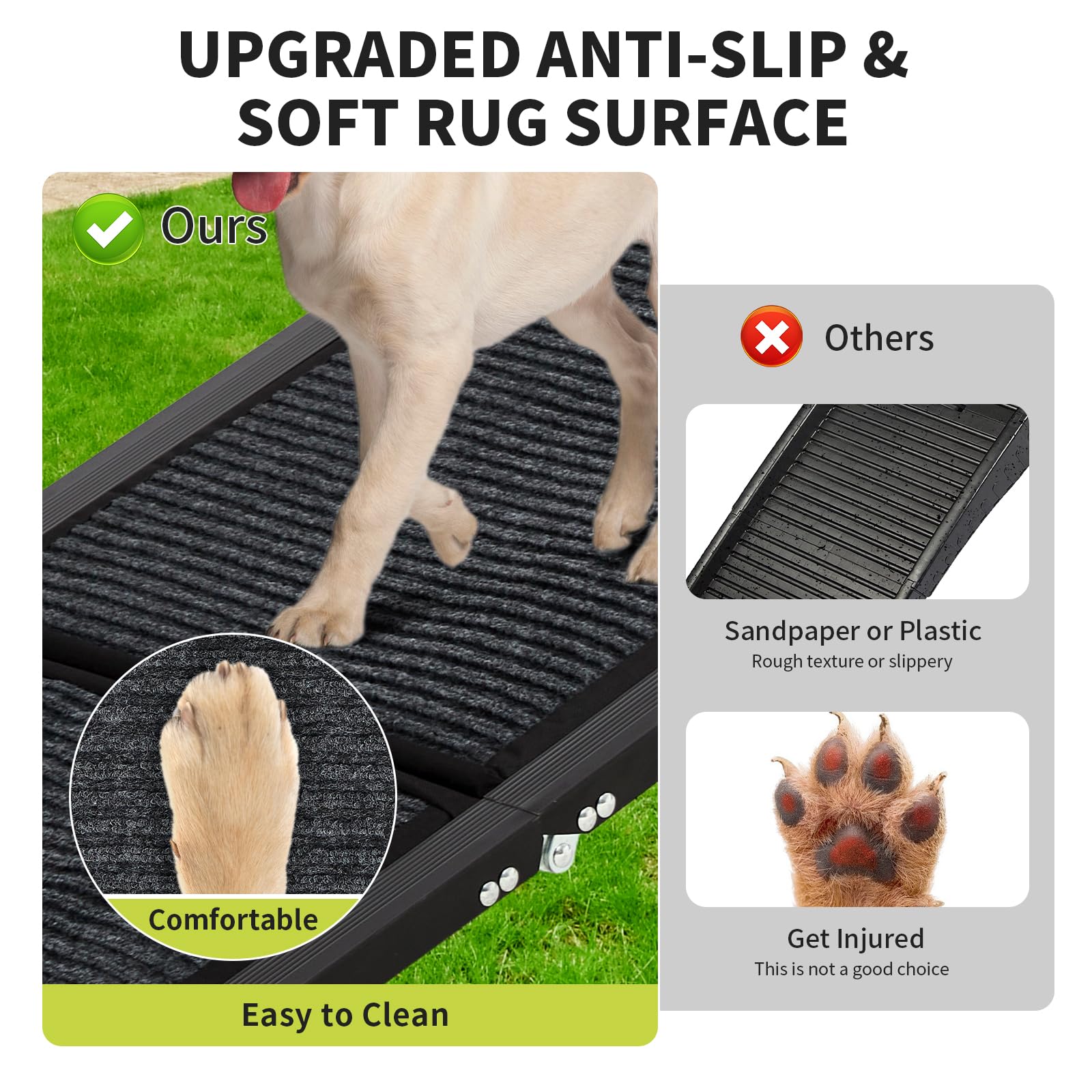 Garvee Rampe pliable pour chien en aluminium 180 x 50 cm, antidérapante, supporte jusqu’à 120 kg, idéale voiture, canapé, lit et animaux âgés.