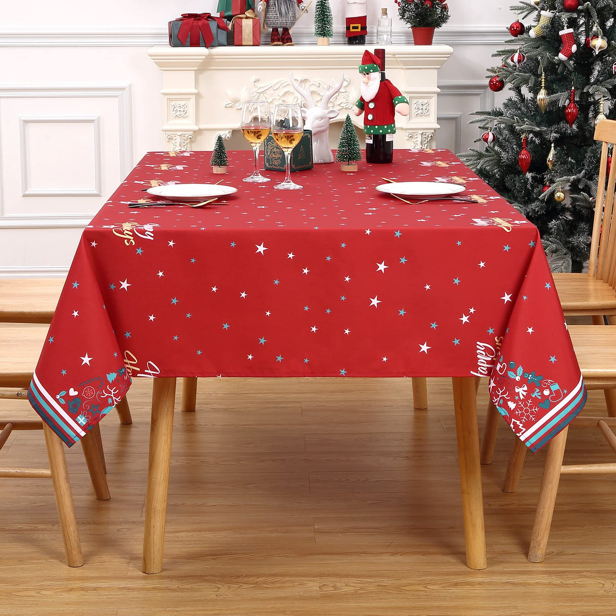 Garvee Nappe et rectangulaire, imperméable et antitache, en polyester, idéale pour la cuisine, les fêtes et le camping, rouge, 137 × 177 cm