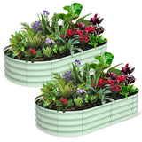 Garvee Lot de 2 jardinières ovales surélevées 183 x 91 x 30 cm en acier galvanisé, résistantes à la rouille, pour jardin et terrasse, vert olive