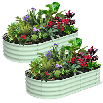 Garvee Lot de 2 jardinières ovales surélevées 183 x 91 x 30 cm en acier galvanisé, résistantes à la rouille, pour jardin et terrasse, vert olive