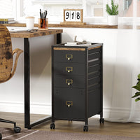 Garvee Caisson de classement mobile 4 tiroirs en tissu, cadre métal, plateau MDF, imperméable et anticorrosion, roulettes, idéal bureau maison.