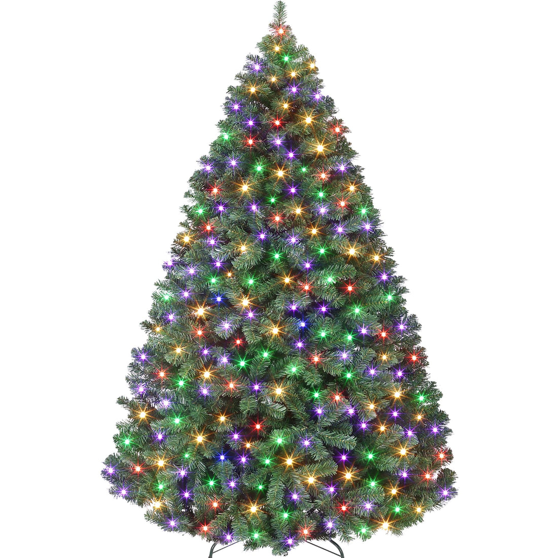 Sapin de Noël artificiel Garvee 180 cm – 250 LED, sapin en PVC, Ø 114 cm, vert, pied en métal
