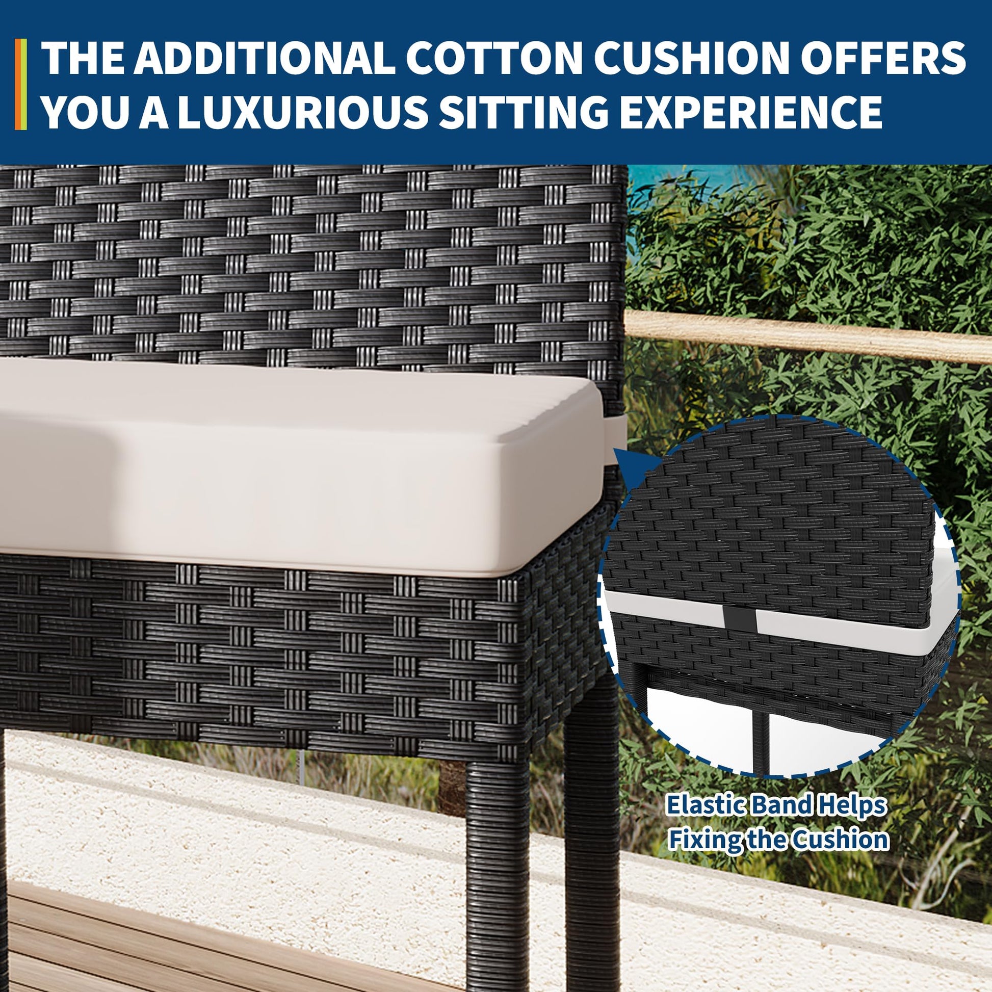 Ensemble de 4 tabourets de bar d'extérieur en rotin tressé Garvee - Ergonomiques et résistants aux intempéries, hauteur d'assise 71 cm, pour jardin et terrasse, noirs