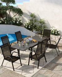 Ensemble de 4 chaises de jardin Garvee, empilables, légères, en tissu Teslin respirant, résistantes aux intempéries, noires, pour jardin et piscine, 61,5 cm (P) x 60 cm (L) x 96 cm (H)
