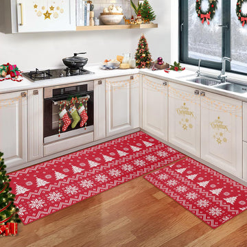 Ensemble de 2 tapis de cuisine Garvee Christmas, style bohème, en lin, pour le sol et la salle de bain, 40 x 60 cm + 40 x 120 cm