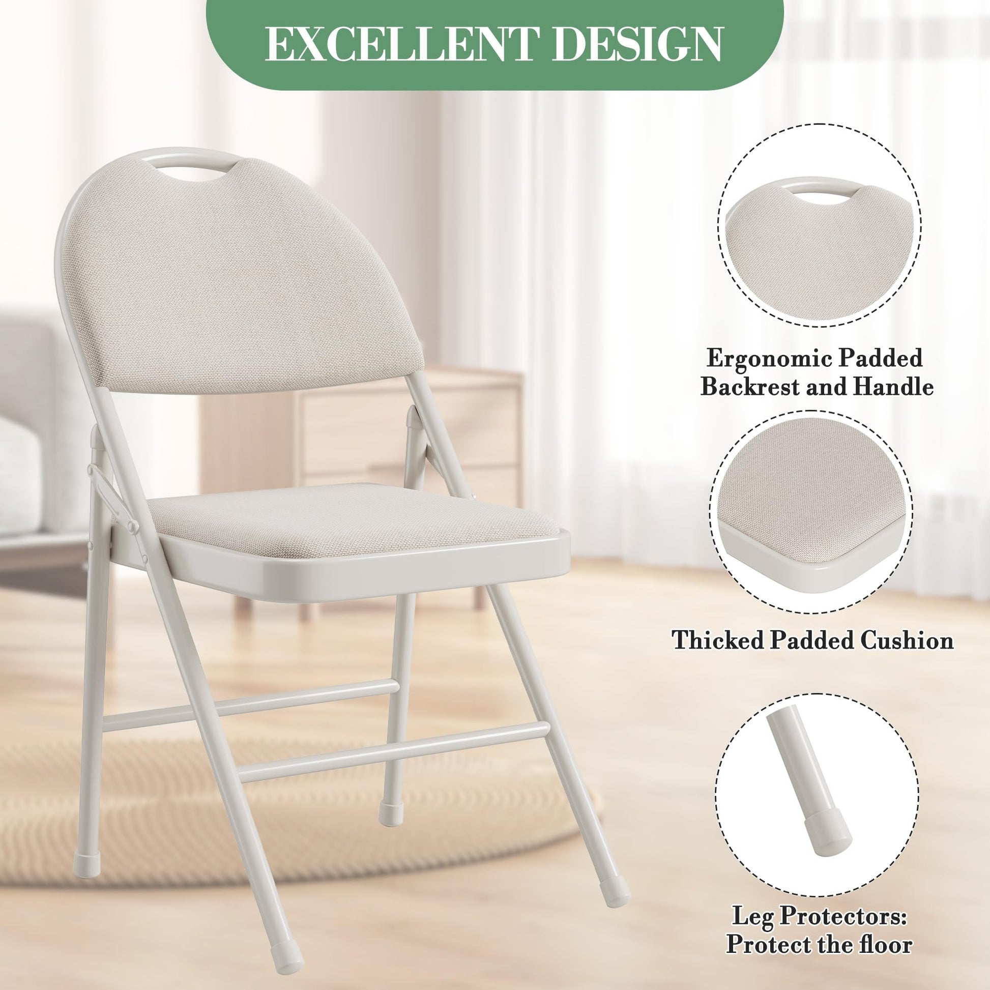 Ensemble de 6 chaises pliantes Garvee avec coussins, structure en métal, pliables pour le bureau et l'extérieur, revêtement en similicuir, pieds antidérapants, empilables