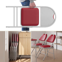 Ensemble de 4 chaises pliantes Garvee avec revêtement en cuir PU, structure métallique pliable, rouge, pour le camping et le bureau