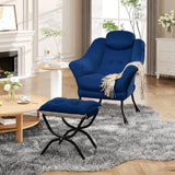 Garvee Fauteuil relax ergonomique avec repose-pieds velours doux salon chambre pliable confortable robuste acier, bleu - Bleu 100 Dutch Velours Hlr-60