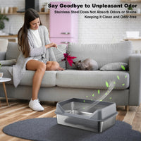 Bac à litière Garvee XL en acier inoxydable avec couvercle, profondeur 20 cm, antirouille, avec pelle à tamis, double tapis de litière, gris foncé, pour grands chats