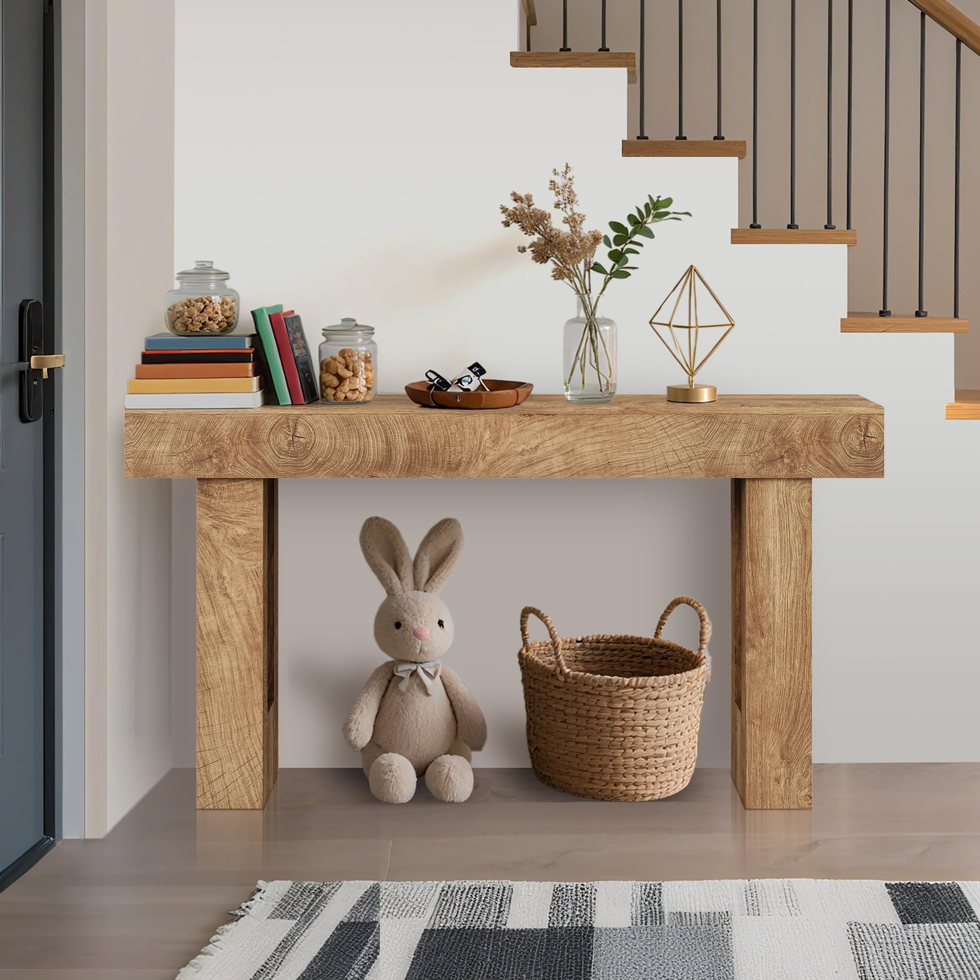 Console Garvee style ferme 155 cm, aspect bois vintage, robuste et polyvalente, idéale pour couloir ou salon.
