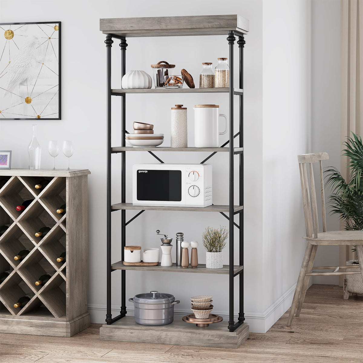 Garvee Étagère industrielle à 6 niveaux avec structure métallique pour salon et bureau, 187×80×30cm, style vintage