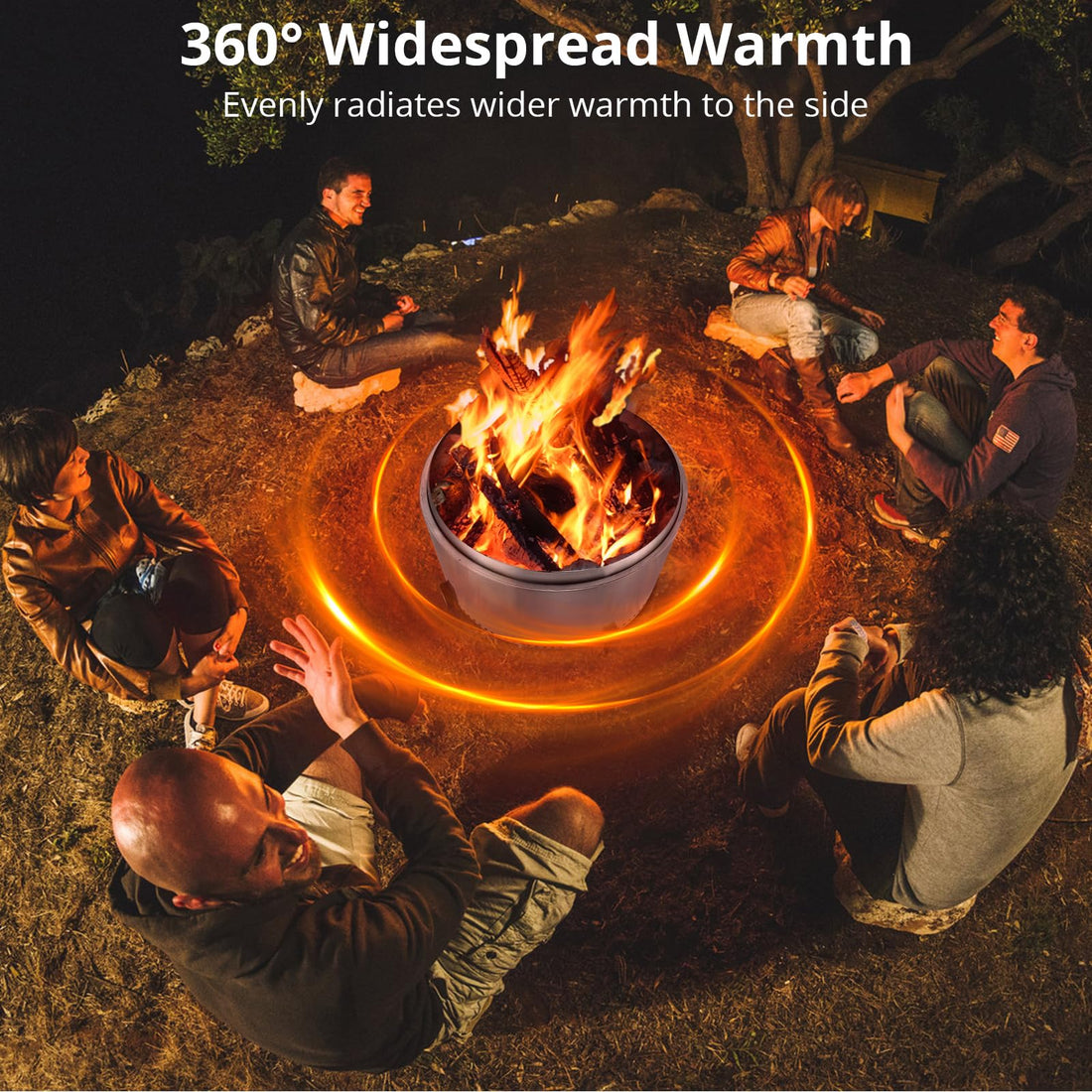 Brasero sans fumée Garvee 81 cm – Panier à feu double paroi en acier inoxydable avec poignées, idéal pour le camping et la terrasse.
