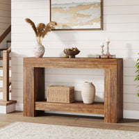 Garvee Table Console 120 cm en Bois Massif avec 2 Étagères, Style Maison de Campagne, pour Salon et Entrée, Marron