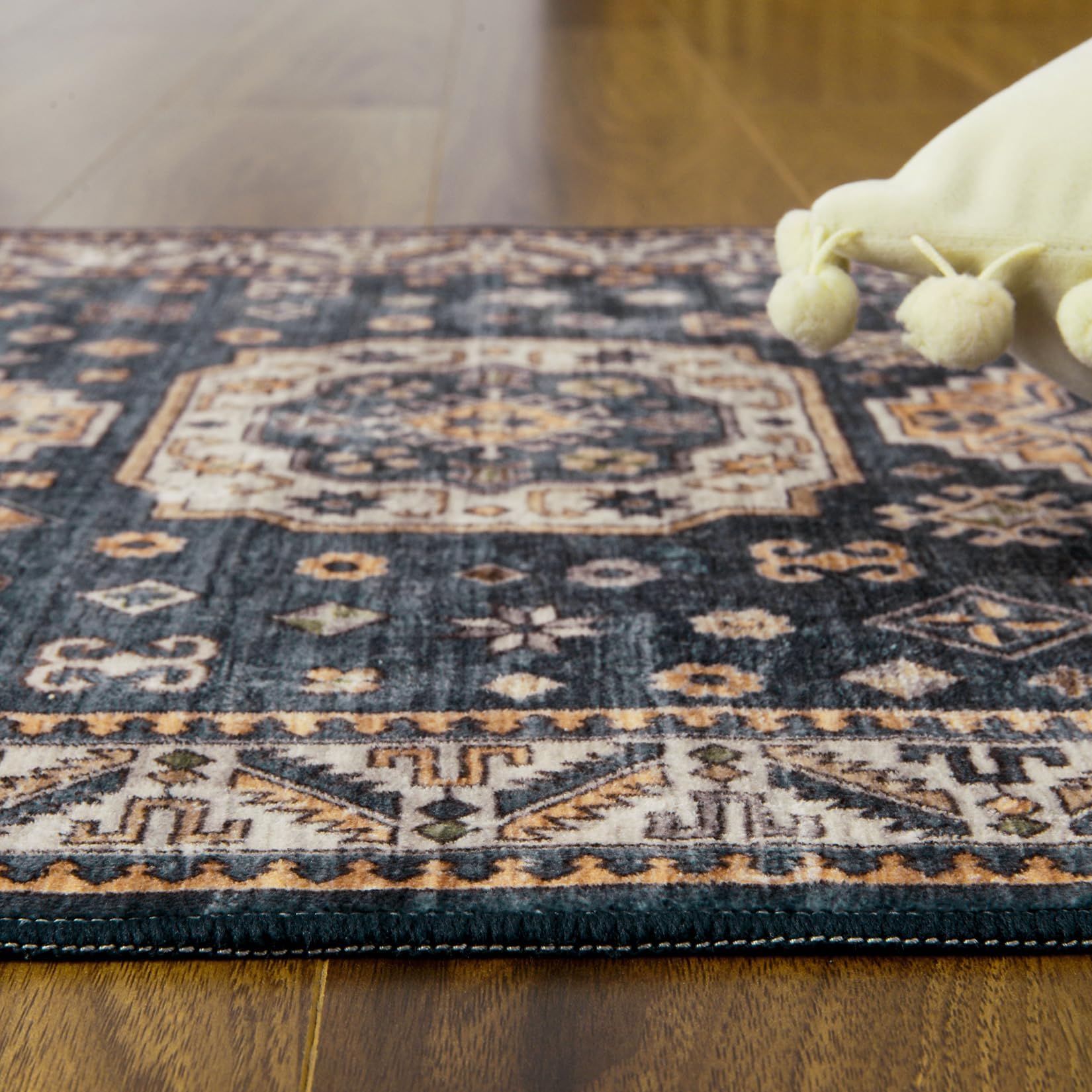 Tapis oriental vintage Garvee 160x230cm bleu, lavable, antidérapant, pour salon et chambre, style bohème, polyester