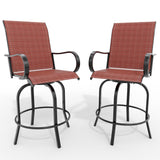Garvee Lot de 2 tabourets de bar extérieurs pivotants 360°, assise 70cm, textilène rouge, dossier haut et accoudoirs - Rouge