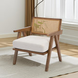 Garvee Fauteuil d'appoint style mi-siècle farmhouse bois dossier rotin coussin lin beige confort respirant montage facile salon et chambre