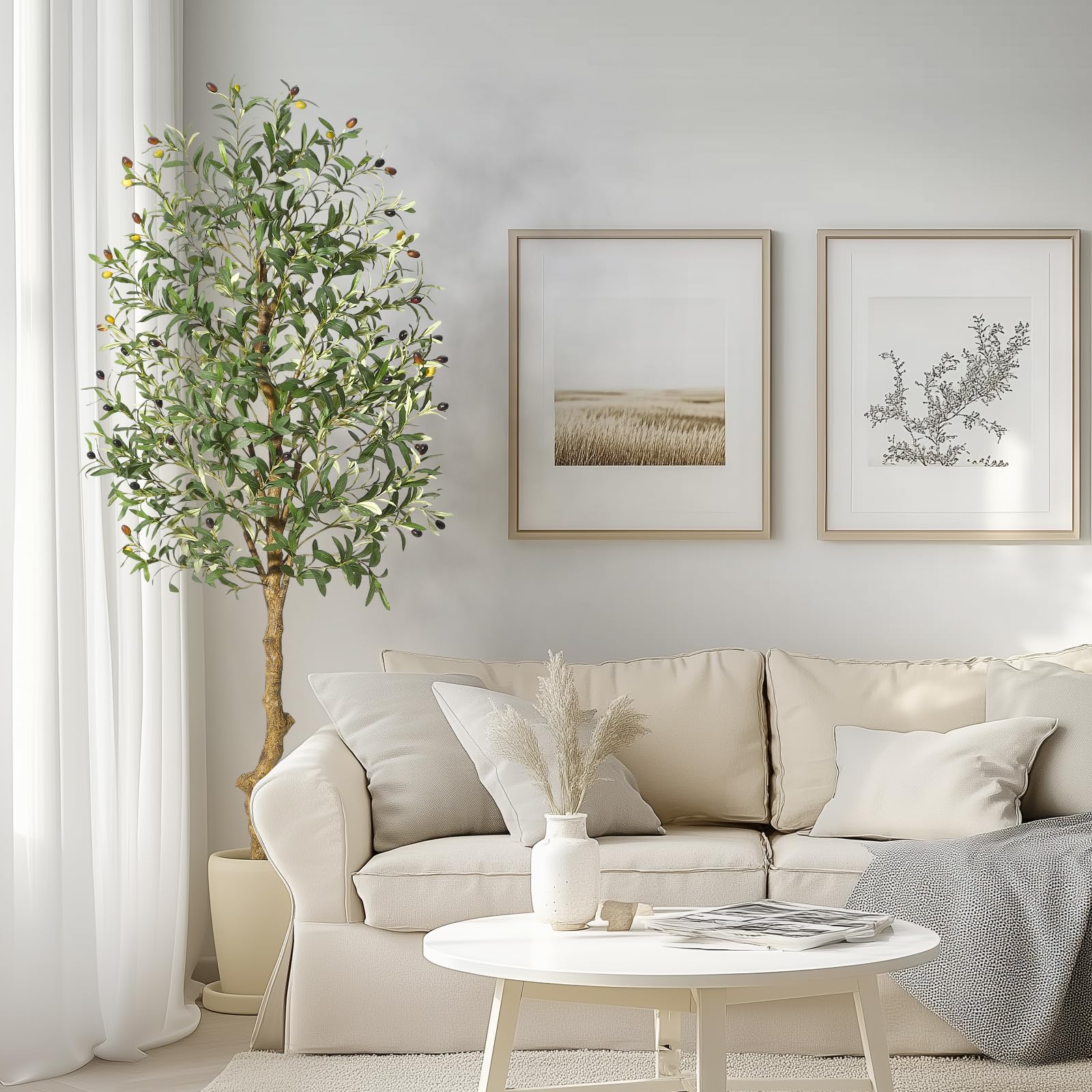Olivier artificiel Garvee de 1,80 m avec feuilles en silicate et pot en ciment stable, idéal pour le salon et le bureau. Style réaliste et vert.