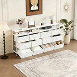 Garvee Commode longue 160 cm avec 12 tiroirs en tissu résistant, cadre acier anti-basculement, pour chambre et salon, gris - Blanc