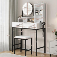 Garvee Grande coiffeuse avec rotation à 360°, éclairage et tabouret pour chambre à coucher, noir et blanc moderne