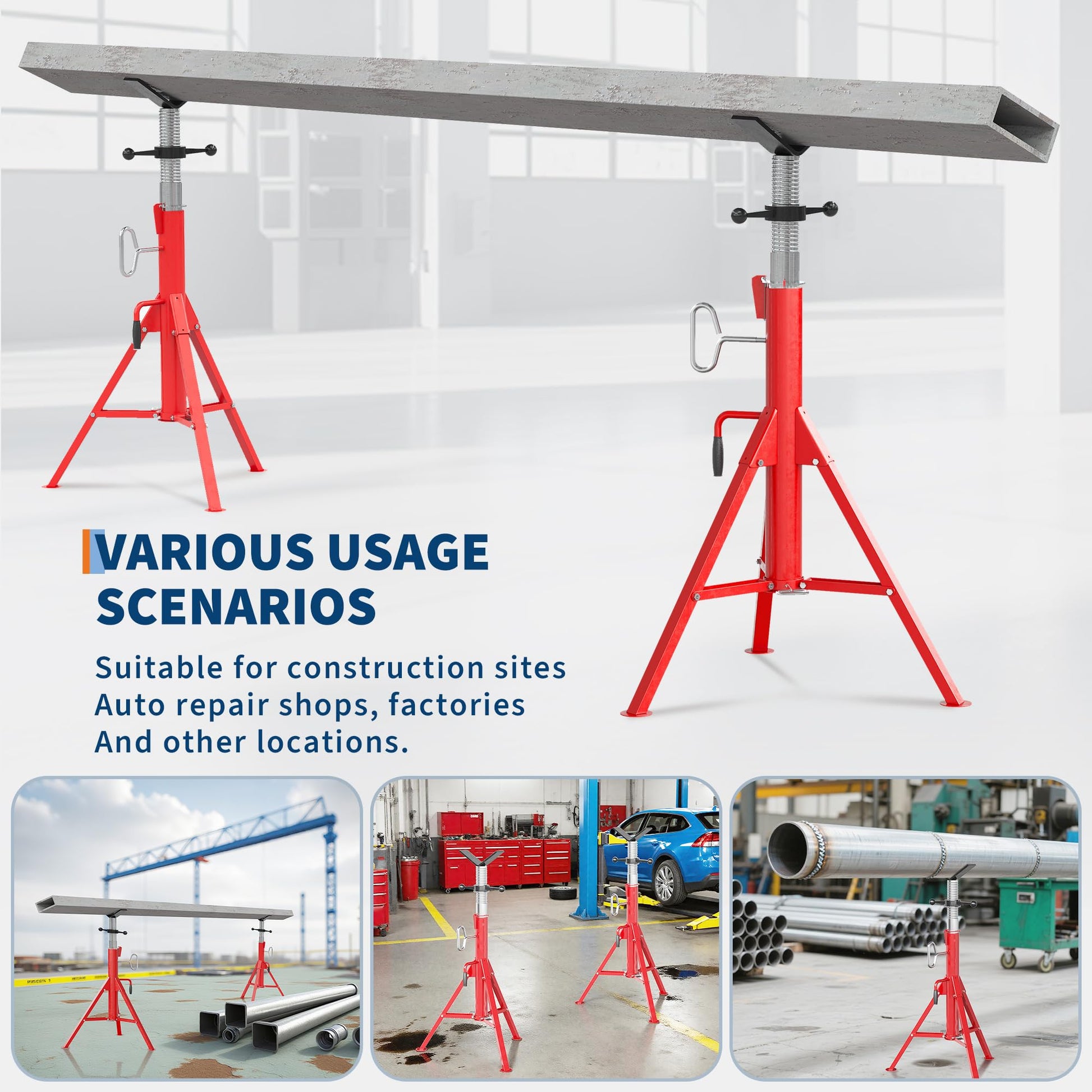 Support de tuyau Garvee à tête en V, capacité de charge de 1134 kg (2500 lb), réglable, 61-107 cm (24-42 po), en acier, pliable, pour atelier et réparation automobile