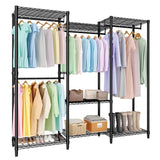 Garvee portant à vêtements sur pied, charge 739 kg, 4 barres réglables, 7 étagères en acier inoxydable, montage sans outil, noir - Noir
