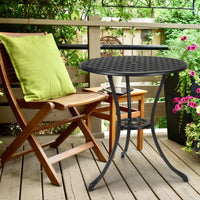 Table de bistrot Garvee Patio ronde de 61 cm (24 po) avec trou pour parasol de 5 cm (2 po), en aluminium résistant aux intempéries et structure en fer robuste, noir classique, pour balcon et jardin.