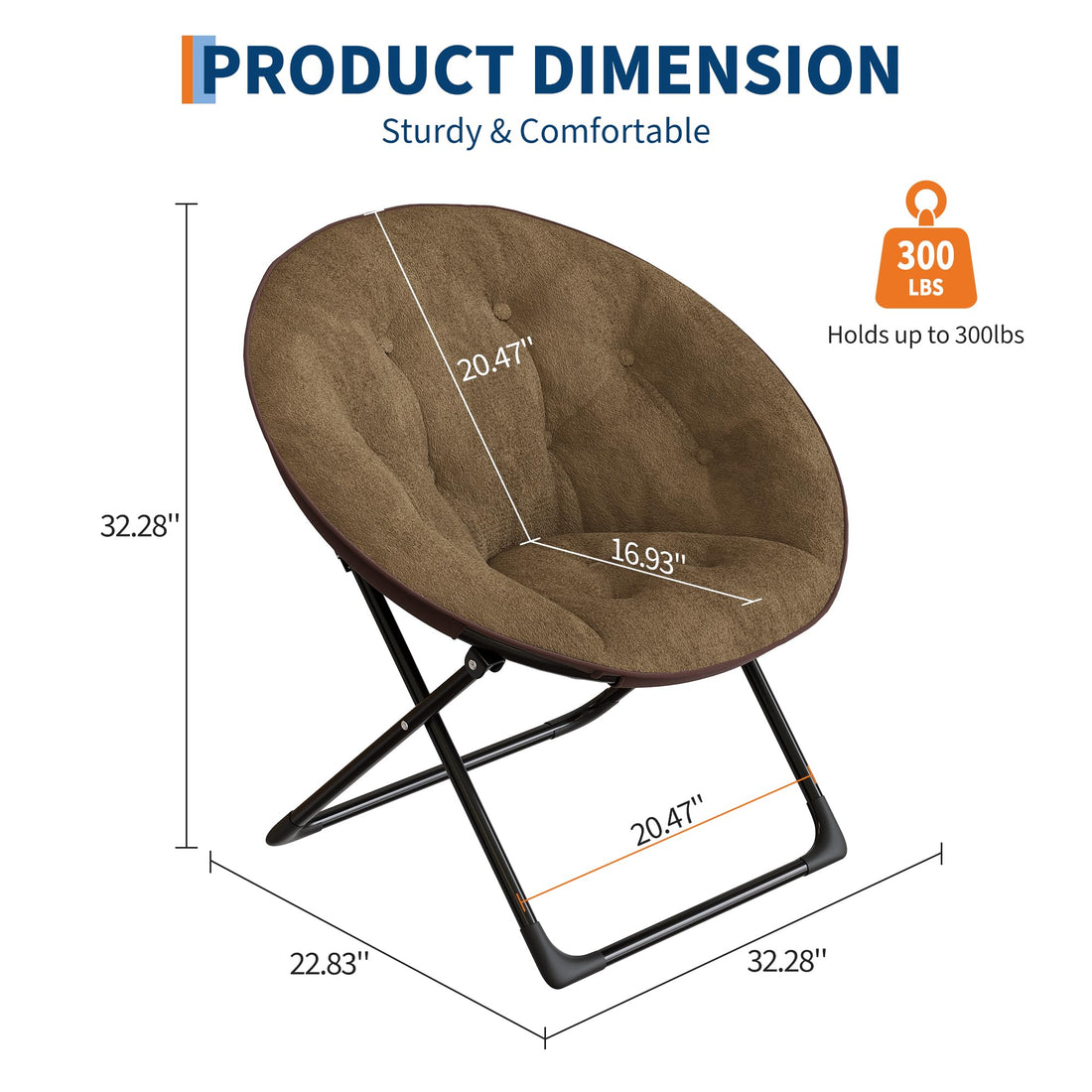 Garvee Fauteuil soucoupe pliable en fausse fourrure, doux et confortable, structure en métal, pour la chambre et le jardin, léger et portable, marron