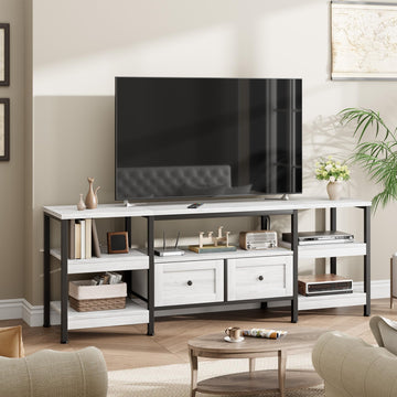 Meuble TV industriel Garvee avec 2 tiroirs pour salon, 200 cm (79 pouces), marron rustique