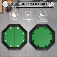 Table de poker octogonale Garvee pour 8 joueurs avec porte-gobelets en acier inoxydable, idéale pour les soirées en famille et les fêtes, 119 cm (47 pouces), verte.