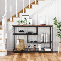 Garvee console à 4 niveaux avec étagère en verre et structure en métal, idéale pour l’entrée et le salon, 100 × 30 × 75 cm, rétro rustique