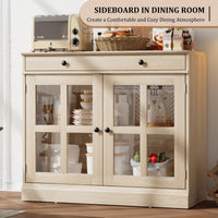 Buffet Garvee 90 cm avec porte vitrée, étagères réglables, fermeture amortie, chêne, salle à manger et cuisine, construction robuste, montage facile