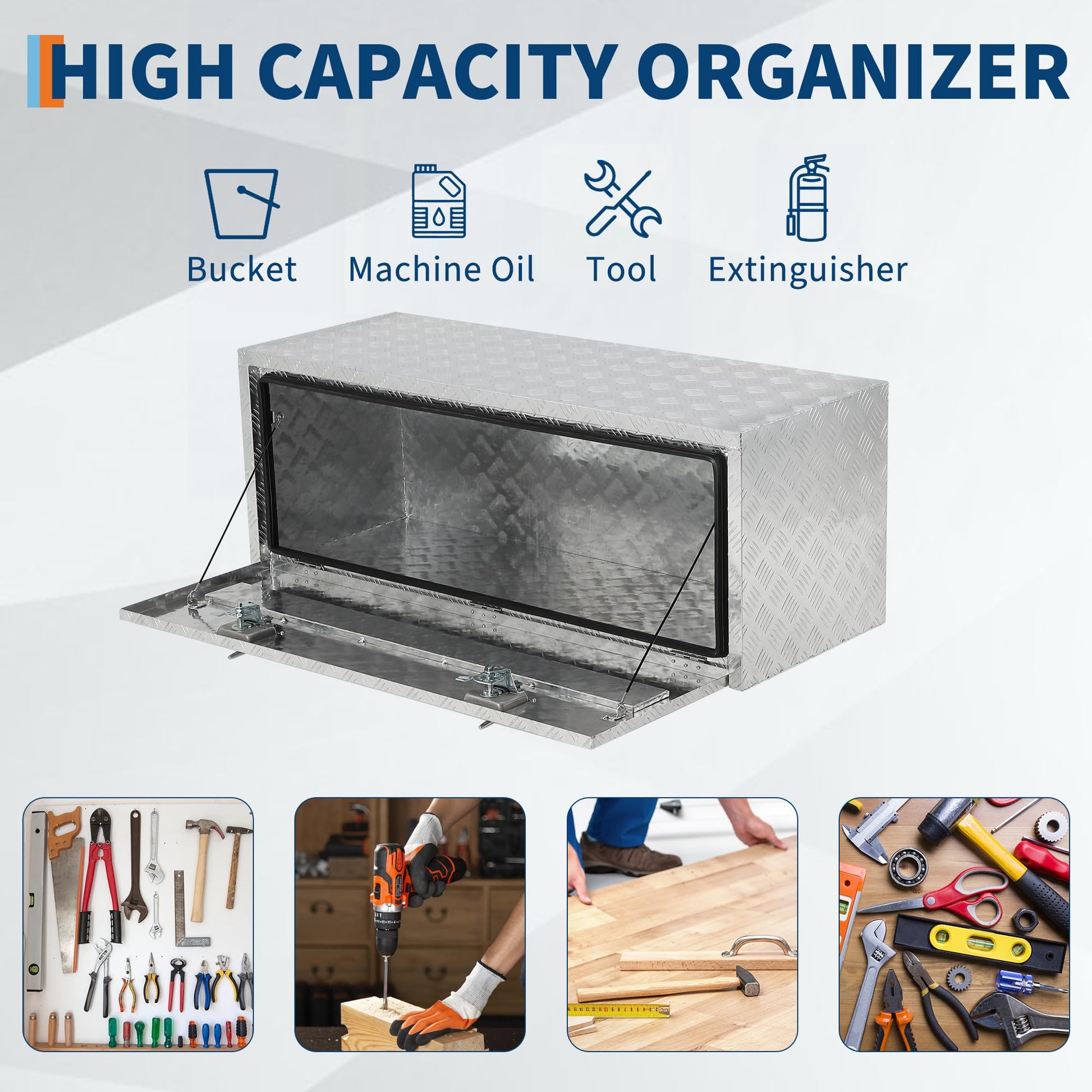 Coffre à outils Garvee 24 pouces en aluminium, coffre de rangement sous châssis, étanche, robuste, avec poignée en T, verrouillable, pour camionnettes et camping-cars, argent