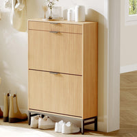 Meuble à chaussures Garvee avec 3 portes à charnières et 2 tiroirs, bois naturel - meuble de rangement pour entrée étroite