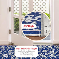Tapis de salon lavable Garvee, motif floral vintage, poils courts, antidérapant, doux, grand format 160 x 230 cm, bleu