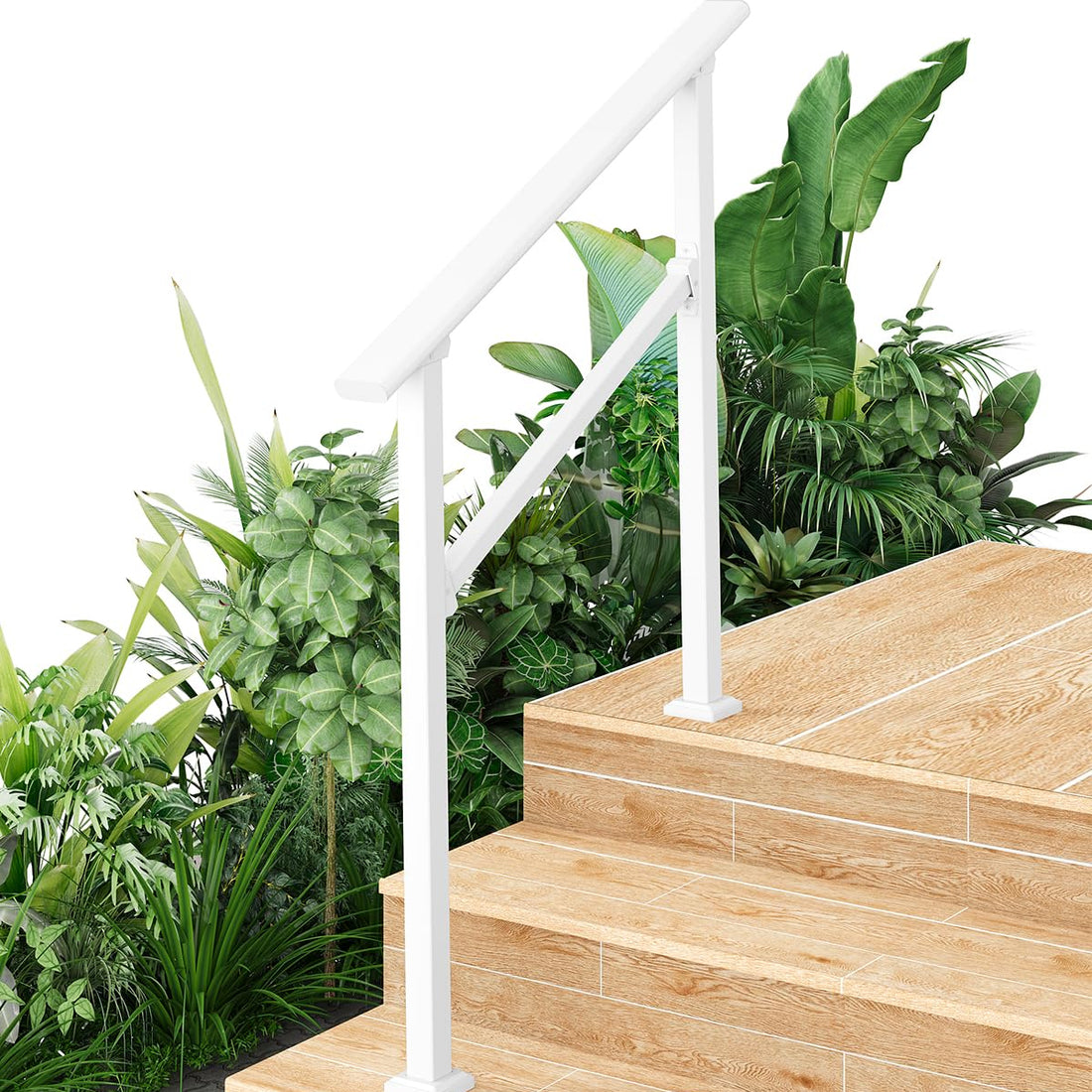 Garvee Rampe d’Escalier pour 3 Marches, Ajustable de 0° à 45°, Finition Blanc, avc Kit de Sécurité pour Maison et Commerce