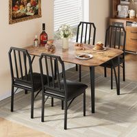 Ensemble de salle à manger Garvee pour 4 personnes avec design biseauté, chaises rembourrées en PU, MDF et acier, brun rustique, gain de place pour les petites cuisines