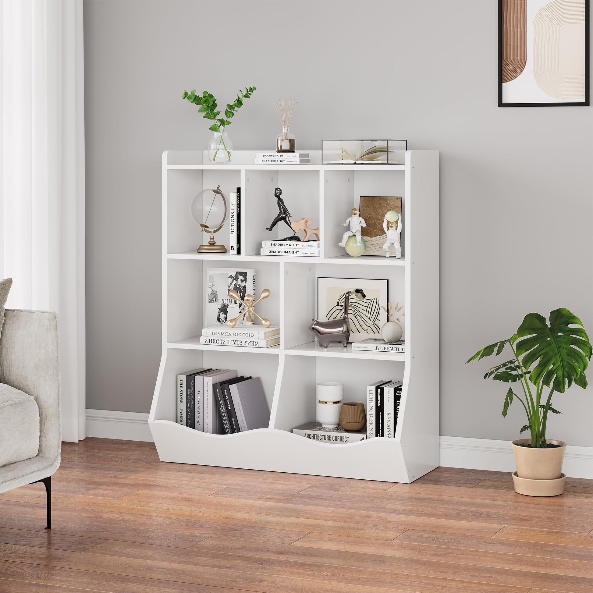 Meuble de rangement pour jouets Garvee blanc, bibliothèque pour enfants, 3 niveaux, anti-basculement, en bois robuste, salle de jeux