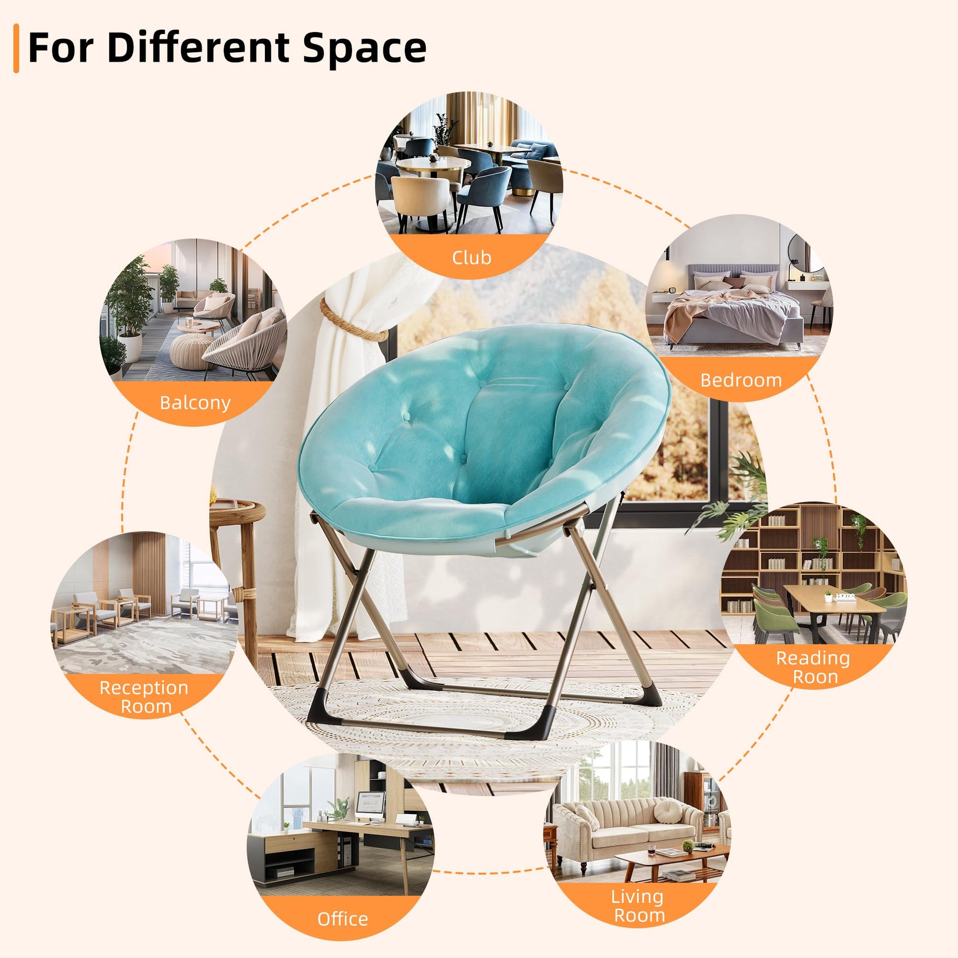 Fauteuil soucoupe Garvee, fauteuil lune pliable en fausse fourrure, idéal pour la chambre et le salon, peluche surdimensionnée