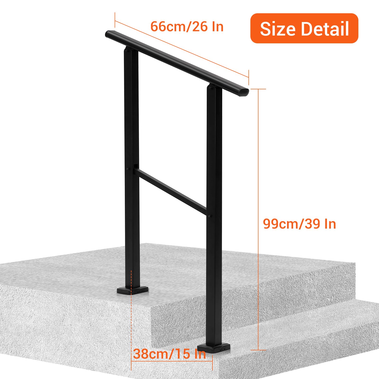 Rambardes métalliques Garvee pour escaliers extérieurs, réglables en hauteur, en fer robuste, offrant une prise en main sûre pour les escaliers en béton et les escaliers de porche.