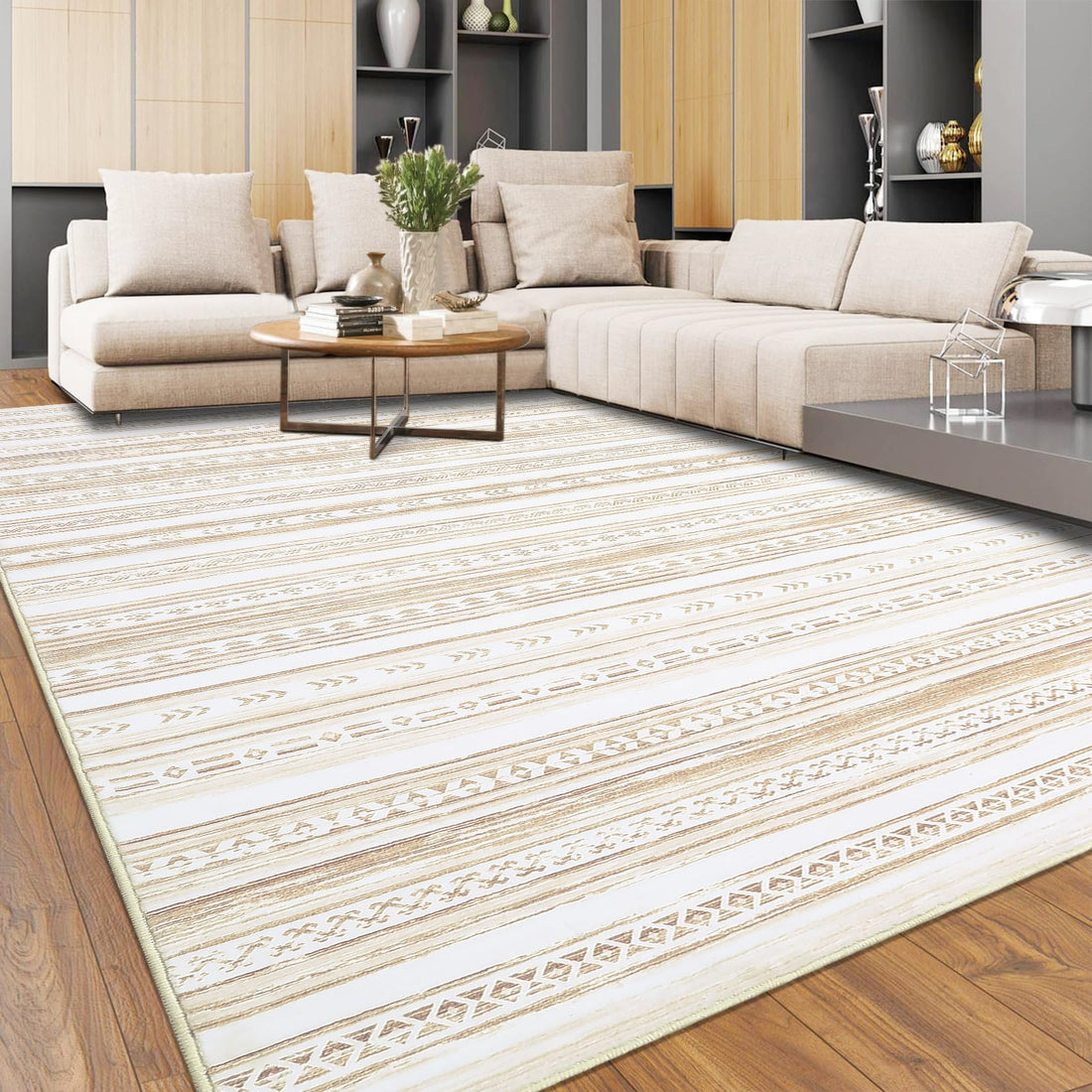 Tapis marocain Garvee grand format 160x230 cm, doux, lavable, antidérapant, marron, salon, chambre