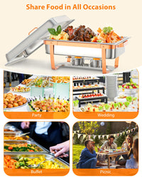 Garvee Lot de 2 plateaux chauffants pour buffet, 8 L, en acier inoxydable, avec couvercle et accessoires, couleur or rose, pour réceptions et banquets.