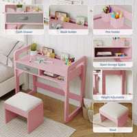 Ensemble bureau et chaise pour enfants Garvee, hauteur réglable et rangement pour apprendre et jouer, 81 cm (H) x 84 cm (L) x 46 cm (l), rose