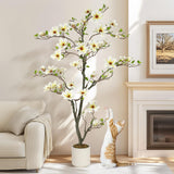 Magnolia artificiel Garvee de 1,8 m (6 pi) blanc avec branches ajustables pour une utilisation intérieure et extérieure, structure en métal, base stable