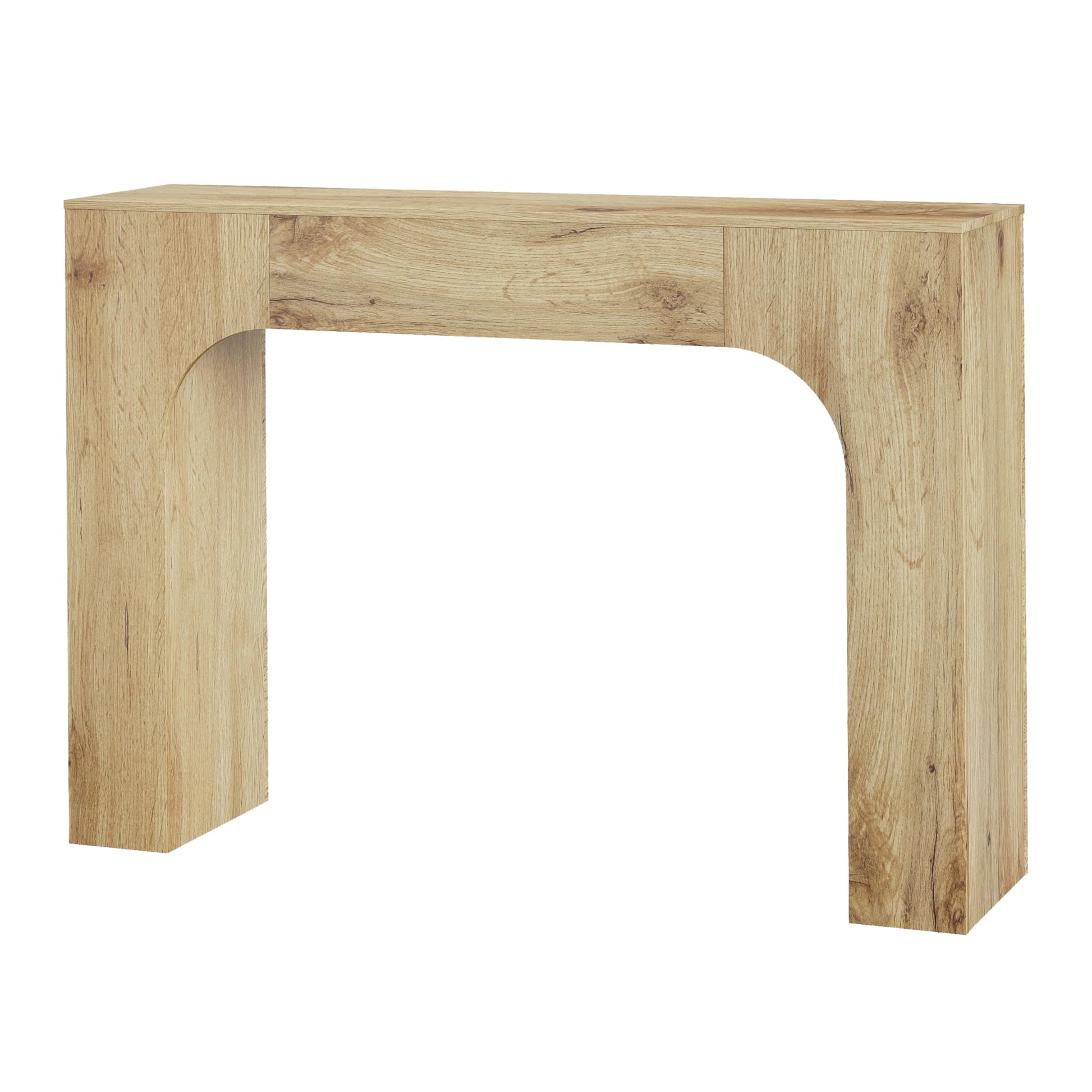 Console Garvee style ferme, 119 cm, en chêne rustique et fin, idéale pour le salon ou le couloir. Robuste et polyvalente.