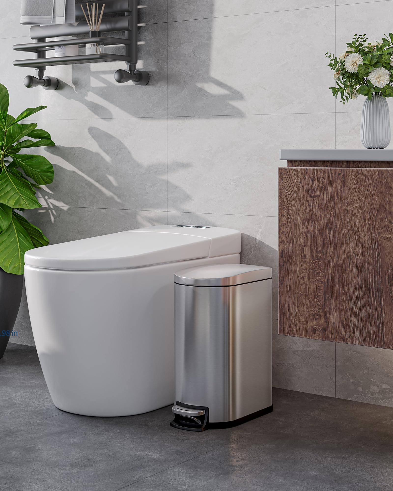 Ensemble de poubelles Garvee 13 gal et 2,6 gal en acier inoxydable avec couvercle à fermeture douce pour la cuisine et la salle de bain, argenté, poignée ergonomique