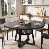 Garvee Table à manger ronde de 119 cm, noire, avec étagère de rangement et base croisée, pour 4 à 6 personnes